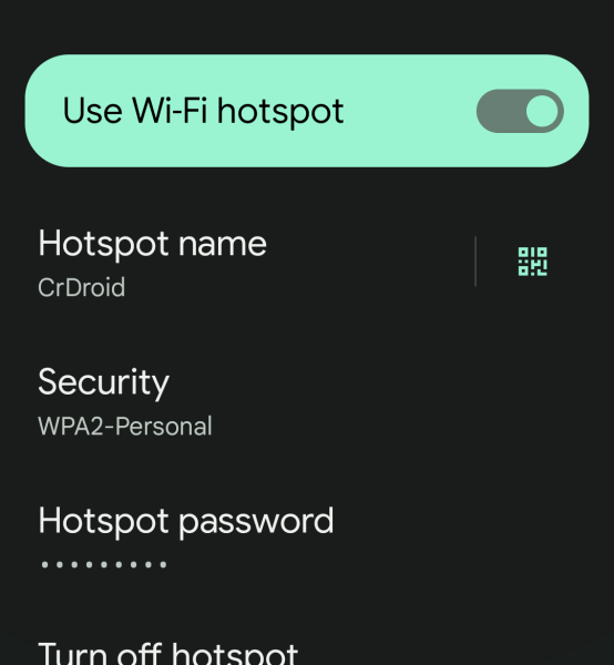 Android 12 Wi-Fi access point screen