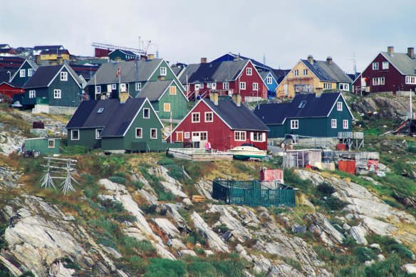 Coloured houses in Paamiut village, Sermersooq, Greenland.